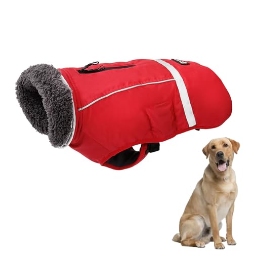 YPDOPORA Dicker, Warmer, Reflektierender Hundemantel, Groß, Fleece Gefütterte Winterjacke Für Hunde, Rollkragenjacke Mit Revers, Wintermantel Für Haustiere Mit D-Ring, Loch Für Geschirr,Rot,M YPDOPORA Dicker, Warmer, Reflektierender Hundemantel, Groß, Fleece Gefütterte Winterjacke Für Hunde, Rollkragenjacke Mit Revers, Wintermantel Für Haustiere Mit D-Ring, Loch Für Geschirr,Rot,M von YPDOPORA