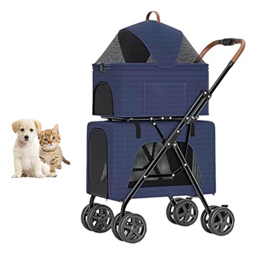 YPDOPORA Doppellagiger Hunde-Kinderwagen, Faltbarer Haustier-Kinderwagen, Doppel-Haustier-Kinderwagen Für 2 Kleine Mittelgroße Hunde Und Katzen Mit 4 Feststellbaren Rädern,Blau YPDOPORA Doppellagiger Hunde-Kinderwagen, Faltbarer Haustier-Kinderwagen, Doppel-Haustier-Kinderwagen Für 2 Kleine Mittelgroße Hunde Und Katzen Mit 4 Feststellbaren Rädern,Blau von YPDOPORA