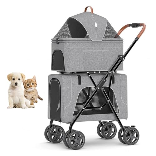 YPDOPORA Doppellagiger Hunde-Kinderwagen, Faltbarer Haustier-Kinderwagen, Doppel-Haustier-Kinderwagen Für 2 Kleine Mittelgroße Hunde Und Katzen Mit 4 Feststellbaren Rädern,Grau YPDOPORA Doppellagiger Hunde-Kinderwagen, Faltbarer Haustier-Kinderwagen, Doppel-Haustier-Kinderwagen Für 2 Kleine Mittelgroße Hunde Und Katzen Mit 4 Feststellbaren Rädern,Grau von YPDOPORA