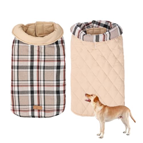 YPDOPORA Doppelseitige Winterjacke Für Hunde, Winterjacke Mit Revers Für Hunde, Kuschelige Mäntel Für Haustiere, Winddichte Hundeweste, Outfit-Kleidung Mit Leinenloch Für Hunde,Beige,XL von YPDOPORA