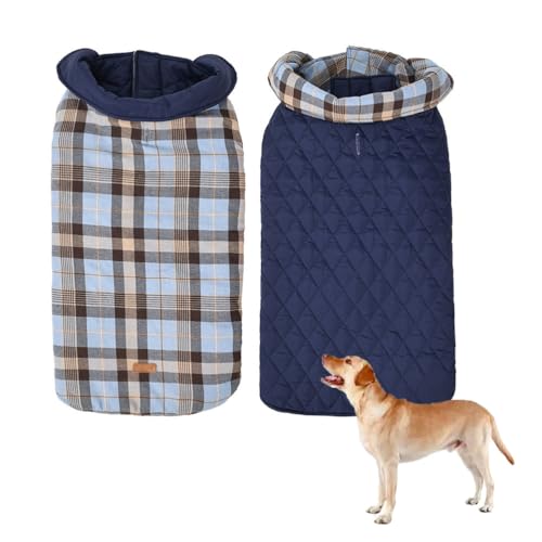 YPDOPORA Doppelseitige Winterjacke Für Hunde, Winterjacke Mit Revers Für Hunde, Kuschelige Mäntel Für Haustiere, Winddichte Hundeweste, Outfit-Kleidung Mit Leinenloch Für Hunde,Blau,3XL von YPDOPORA