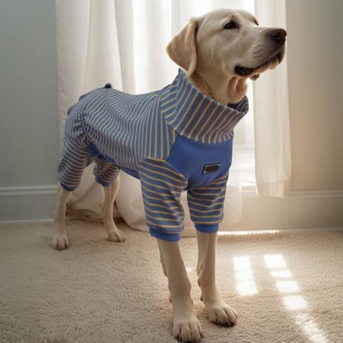 YPDOPORA Genesungsanzug Für Große Hunde Nach Operationen, Hundepyjama, Pullover, Kleidung, Größe M, Verhindert Lecken, Wundschutz, Gestreifter Hundepyjama Für Hunde,Blau,2XL von YPDOPORA