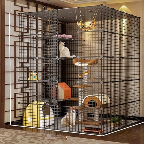 YPDOPORA Großer Katzenkäfig, Katzengehege Für Den Innenbereich Mit Balkon, DIY-Laufstall Für Katzen, Abnehmbare Zwinger Aus Metalldraht, Großer Übungsplatz, Ideal Für 1–3 Katzen,E YPDOPORA Großer Katzenkäfig, Katzengehege Für Den Innenbereich Mit Balkon, DIY-Laufstall Für Katzen, Abnehmbare Zwinger Aus Metalldraht, Großer Übungsplatz, Ideal Für 1–3 Katzen,E von YPDOPORA