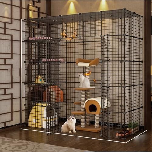 YPDOPORA Großer Katzenkäfig, Katzengehege Für Den Innenbereich Mit Balkon, DIY-Laufstall Für Katzen, Abnehmbare Zwinger Aus Metalldraht, Großer Übungsplatz, Ideal Für 1–3 Katzen,F von YPDOPORA