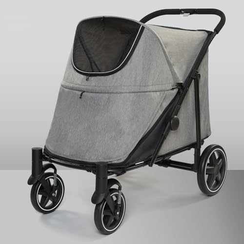 YPDOPORA Großer Kinderwagen Für Haustiere, Katzen Und Hunde, Mit Einem klick Zusammenklappbarer Kinderwagen Mit Stauraum, Leichter Joggingwagen Für Hunde Mit Stoßdämpfenden Rädern,Grau von YPDOPORA