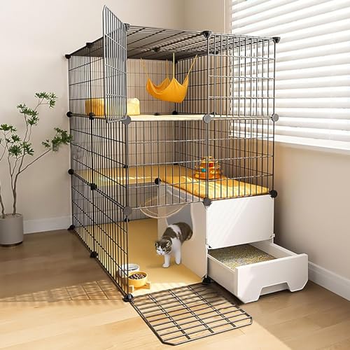 YPDOPORA Großes 3-Stöckiges Katzengehege Für Den Innenbereich, Katzengehege Mit Katzentoilette, DIY-Katzenkäfig Für Kleintiere, Extra Großer Freiraum,B YPDOPORA Großes 3-Stöckiges Katzengehege Für Den Innenbereich, Katzengehege Mit Katzentoilette, DIY-Katzenkäfig Für Kleintiere, Extra Großer Freiraum,B von YPDOPORA