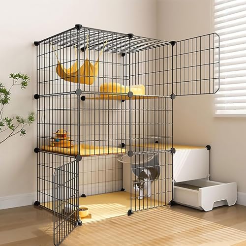 YPDOPORA Großes 3-Stöckiges Katzengehege Für Den Innenbereich, Katzengehege Mit Katzentoilette, DIY-Katzenkäfig Für Kleintiere, Extra Großer Freiraum,D YPDOPORA Großes 3-Stöckiges Katzengehege Für Den Innenbereich, Katzengehege Mit Katzentoilette, DIY-Katzenkäfig Für Kleintiere, Extra Großer Freiraum,D von YPDOPORA