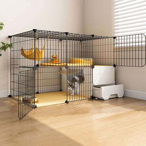YPDOPORA Großes 3-Stöckiges Katzengehege Für Den Innenbereich, Katzengehege Mit Katzentoilette, DIY-Katzenkäfig Für Kleintiere, Extra Großer Freiraum,E YPDOPORA Großes 3-Stöckiges Katzengehege Für Den Innenbereich, Katzengehege Mit Katzentoilette, DIY-Katzenkäfig Für Kleintiere, Extra Großer Freiraum,E von YPDOPORA