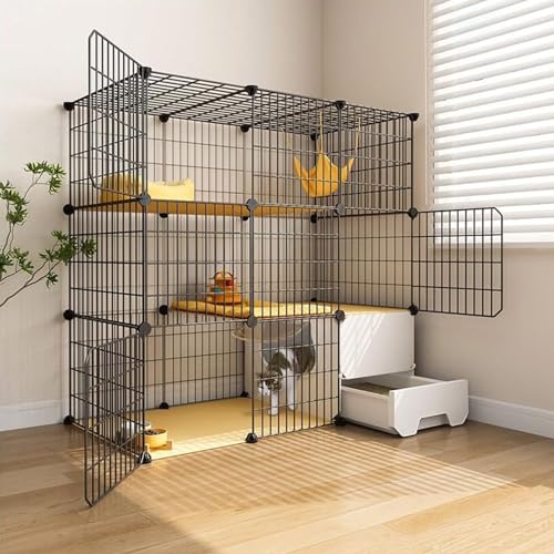 YPDOPORA Großes 3-Stöckiges Katzengehege Für Den Innenbereich, Katzengehege Mit Katzentoilette, DIY-Katzenkäfig Für Kleintiere, Extra Großer Freiraum,F YPDOPORA Großes 3-Stöckiges Katzengehege Für Den Innenbereich, Katzengehege Mit Katzentoilette, DIY-Katzenkäfig Für Kleintiere, Extra Großer Freiraum,F von YPDOPORA