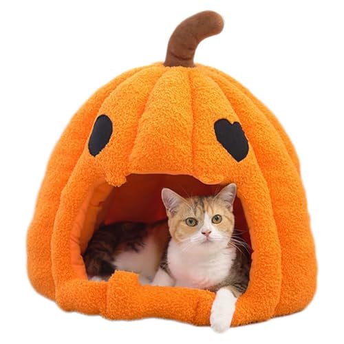 YPDOPORA Halloween-Kürbis-Katzennest, Warmes Herbst- Und Winter-Katzenhaus, Halbgeschlossene Katzen- Und Hundehütte Mit Abnehmbarem, Waschbarem, Gepolstertem Kissen, Rutschfester Unterseite,XL von YPDOPORA