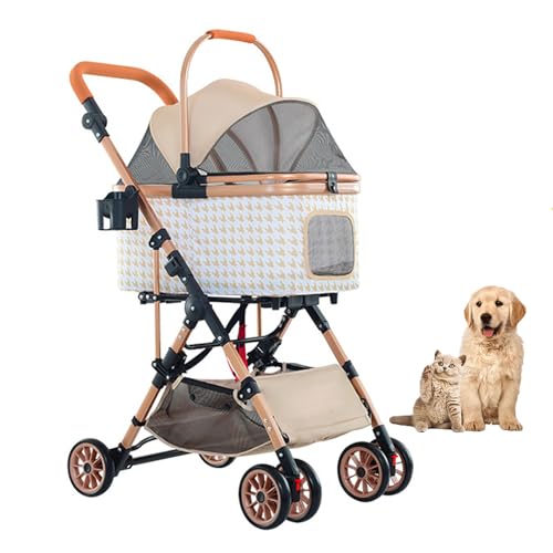 YPDOPORA Haustier-Buggy, 3-In-1-Hundebuggy, Zusammenklappbarer Hunde-/Katzen-Jogger-Buggy Für Mittelgroße Und Kleine Hunde, Leichter Reisebuggy Mit Aluminiumrahmen Und Abnehmbarer Trage,Braun YPDOPORA Haustier-Buggy, 3-In-1-Hundebuggy, Zusammenklappbarer Hunde-/Katzen-Jogger-Buggy Für Mittelgroße Und Kleine Hunde, Leichter Reisebuggy Mit Aluminiumrahmen Und Abnehmbarer Trage,Braun von YPDOPORA