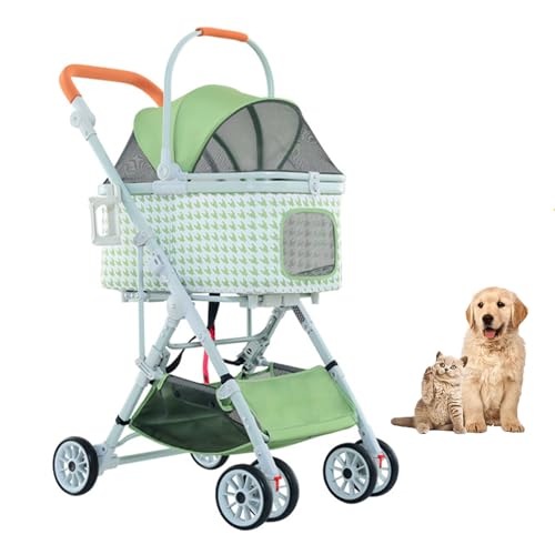 YPDOPORA Haustier-Buggy, 3-In-1-Hundebuggy, Zusammenklappbarer Hunde-/Katzen-Jogger-Buggy Für Mittelgroße Und Kleine Hunde, Leichter Reisebuggy Mit Aluminiumrahmen Und Abnehmbarer Trage,Grün YPDOPORA Haustier-Buggy, 3-In-1-Hundebuggy, Zusammenklappbarer Hunde-/Katzen-Jogger-Buggy Für Mittelgroße Und Kleine Hunde, Leichter Reisebuggy Mit Aluminiumrahmen Und Abnehmbarer Trage,Grün von YPDOPORA