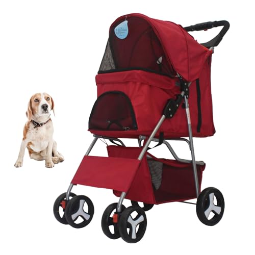 YPDOPORA Haustier-Buggy, 4 Räder, Faltbarer Katzen-/Hundebuggy Mit Aufbewahrungskorb, Griff, 360°-Vorderrad, Hinterrad Mit Bremse Für Kleine Und Mittelgroße Hunde Und Katzen,B YPDOPORA Haustier-Buggy, 4 Räder, Faltbarer Katzen-/Hundebuggy Mit Aufbewahrungskorb, Griff, 360°-Vorderrad, Hinterrad Mit Bremse Für Kleine Und Mittelgroße Hunde Und Katzen,B von YPDOPORA