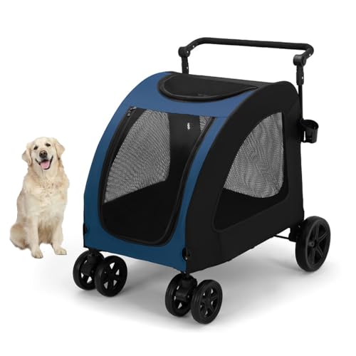 YPDOPORA Haustier-Buggy, Haustier-Buggy Für Mittelgroße Und Große Katzen Und Hunde, Buggys Für Hunde, 4-Rad-Design, Faltbarer Tragbarer Hundebuggy Mit Großer Kapazität Für Ältere Hunde,Blau YPDOPORA Haustier-Buggy, Haustier-Buggy Für Mittelgroße Und Große Katzen Und Hunde, Buggys Für Hunde, 4-Rad-Design, Faltbarer Tragbarer Hundebuggy Mit Großer Kapazität Für Ältere Hunde,Blau von YPDOPORA