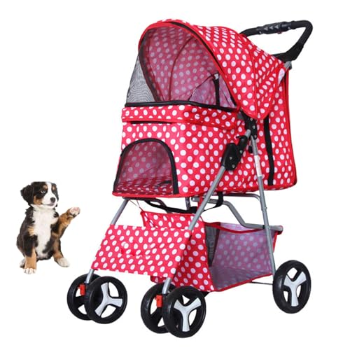 YPDOPORA Haustier-Buggy Mit 4 Rädern, Multifunktionaler Jogger-Buggy Für Hunde Und Katzen, Zusammenklappbarer, Leichter Reisebuggy Mit Abnehmbarer Trage Und Getränkehalter Für Hunde Und Katzen,Rot von YPDOPORA