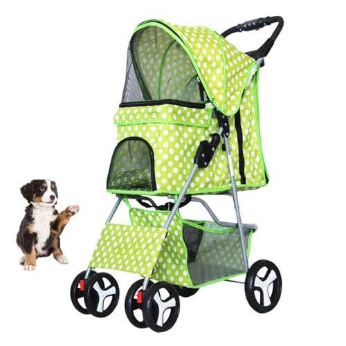 YPDOPORA Haustier-Buggy Mit 4 Rädern, Multifunktionaler Jogger-Buggy Für Hunde Und Katzen, Zusammenklappbarer, Leichter Reisebuggy Mit Abnehmbarer Trage Und Getränkehalter Für Hunde Und Katzen,Grün von YPDOPORA