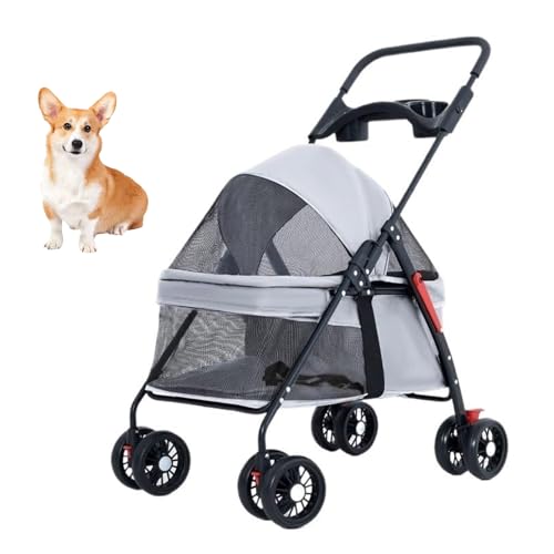 YPDOPORA Haustier-Kinderwagen, 4 Räder, Hunde- Und Katzen-Kinderwagen, Faltbarer Hunde- Und Katzenkäfig-Jogger-Kinderwagen Mit Aufbewahrungskorb Und Getränkehalter, Atmungsaktiv,Grau YPDOPORA Haustier-Kinderwagen, 4 Räder, Hunde- Und Katzen-Kinderwagen, Faltbarer Hunde- Und Katzenkäfig-Jogger-Kinderwagen Mit Aufbewahrungskorb Und Getränkehalter, Atmungsaktiv,Grau von YPDOPORA