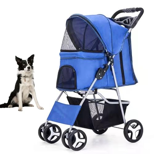 YPDOPORA Haustier-Kinderwagen Für Mittelgroße Hunde, Viel Platz, Mit Atmungsaktivem Netzgewebe, 360°-Vorderrad, Hinterrad Mit Bremse, Hundekinderwagen Mit Aufbewahrungskorb, 4 Räder,Blue 3 YPDOPORA Haustier-Kinderwagen Für Mittelgroße Hunde, Viel Platz, Mit Atmungsaktivem Netzgewebe, 360°-Vorderrad, Hinterrad Mit Bremse, Hundekinderwagen Mit Aufbewahrungskorb, 4 Räder,Blue 3 von YPDOPORA