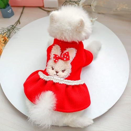 YPDOPORA Haustier-Welpen-Niedliches Kaninchen-Weihnachtskostüm Mit Kapuze Strickender Pullover-Warme Winter-Hundekleidung Für Kleine Hundekleid,L von YPDOPORA