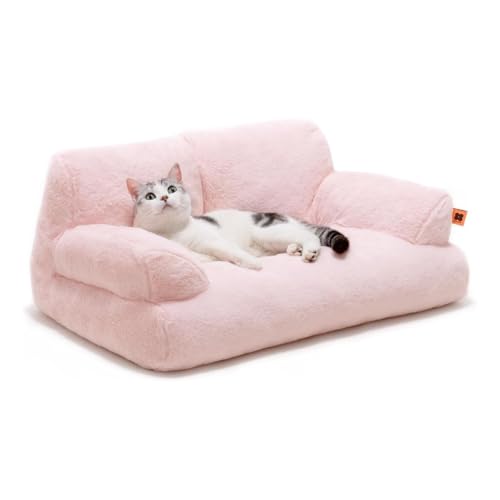 YPDOPORA Haustiercouch, Schlafsofa, Flauschige Katzencouch Für Mittelgroße Kleine Hunde & Katzen, Hundecouch Haustiersofabett Mit Abnehmbarem Waschbarem Bezug Und Rutschfester Unterseite,Rosa von YPDOPORA