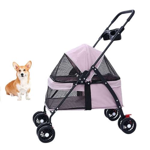 YPDOPORA Hunde-/Katzenbuggy Mit 4 Rädern, Faltbarer Haustierkäfig-Joggerbuggy Mit Aufbewahrungskorb Und Getränkehalter, Atmungsaktives Sichtbares Netz Für Mittelgroße Und Kleine Hunde Und Katzen,Rosa von YPDOPORA