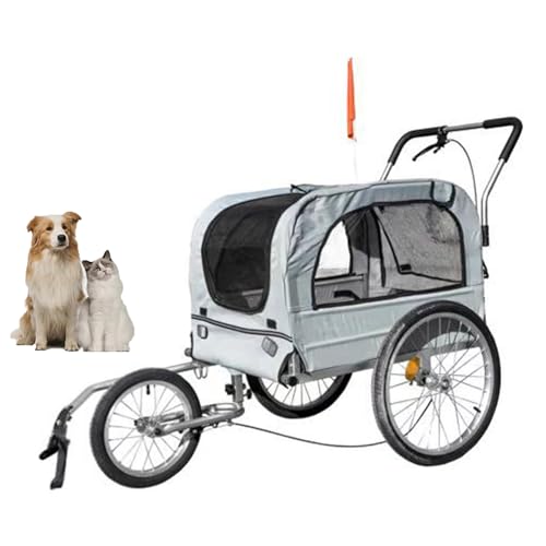 YPDOPORA Hunde-Fahrradanhänger, Haustier-Kinderwagen-Fahrradträger Mit Anhängerkupplung, Federung, Sichtflagge Und Reflektoren, 88 Pfund Tragkraft,Grau von YPDOPORA