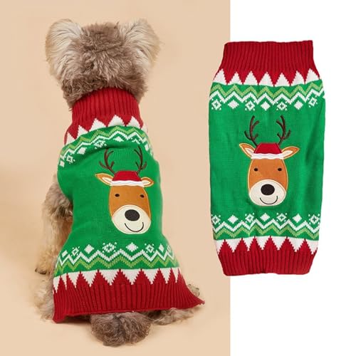 YPDOPORA Hunde-Weihnachts-Rentierweste Für Kleine Hunde, Schneeflocken-Haustierkostüme, V-Ausschnitt, Hundepullover Für Chihuahua, Yorkshire, Hundekleidung,F,L von YPDOPORA