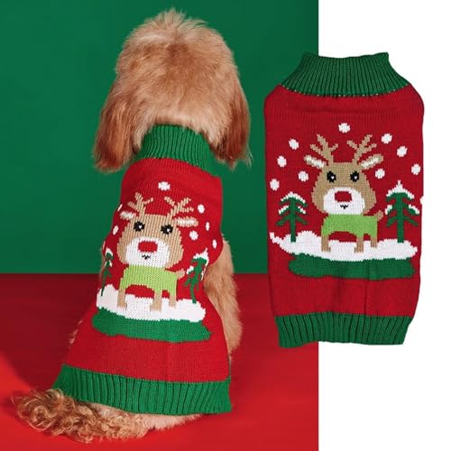 YPDOPORA Hunde-Weihnachts-Rentierweste Für Kleine Hunde, Schneeflocken-Haustierkostüme, V-Ausschnitt, Hundepullover Für Chihuahua, Yorkshire, Hundekleidung,H,L von YPDOPORA