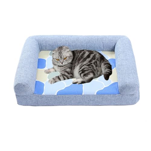 YPDOPORA Hundebett, Haustierbett Mit Abnehmbarem, Waschbarem Bezug, Hundesofabett Mit Zusätzlicher Kopf- Und Nackenstütze, Weiches Und Bequemes Katzenbett Mit Rutschfester Unterseite,Blau,L von YPDOPORA