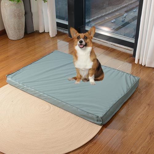 YPDOPORA Hundebetten Aus Leder Für Mittelgroße Hunde, Wasserabweisendes Orthopädisches Hundebett, Orthopädisches Hundebett Aus Memory-Schaum Mit Waschbarem Bezug Und Rutschfester Unterseite,Blau,M von YPDOPORA
