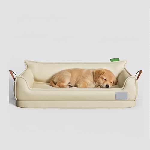 YPDOPORA Hundebettsofa Aus Leder, Orthopädisches Hundebett Klein, U-Förmiges Polstersofa Für Haustiere Mit Abnehmbarem, Wasserdichtem Bezug, Rutschfester Unterseite Für Kleine Haustiere,Beige,L von YPDOPORA