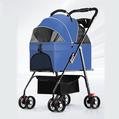 YPDOPORA Hundebuggy, Katzenbuggy, 3-In-1-Haustierbuggy Mit Abnehmbarem Träger-Autositz, Bester Leichter, Zusammenklappbarer, Tragbarer All-Terrain-Reise-Haustierbuggy Für Kleine Hunde Und Katzen,Blau von YPDOPORA