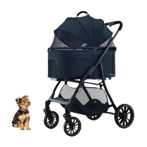 YPDOPORA Hundebuggy 3-In-1 Hundebuggy & Katzenbuggy Jogger-Buggy Reise-Klapp-Haustierbuggy, Hunde-/Katzenbuggy Mit Abnehmbarer Trage Und Aufbewahrungskorb,A von YPDOPORA