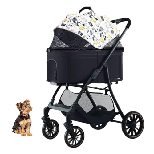 YPDOPORA Hundebuggy 3-In-1 Hundebuggy & Katzenbuggy Jogger-Buggy Reise-Klapp-Haustierbuggy, Hunde-/Katzenbuggy Mit Abnehmbarer Trage Und Aufbewahrungskorb,E von YPDOPORA