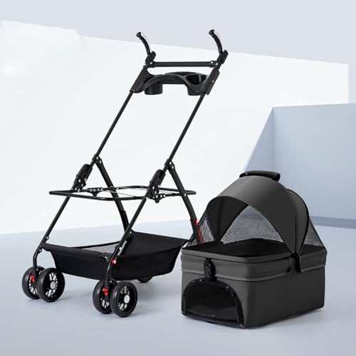 YPDOPORA Hundebuggy Für Kleine/Mittelgroße Haustiere, Zusammenklappbarer Reisewagen Mit 4 Rädern Für Hunde Und Katzen, Jogger-Buggy Mit Hinterradbremsen, Aufbewahrungskorb, Sichtbares Netz,Schwarz YPDOPORA Hundebuggy Für Kleine/Mittelgroße Haustiere, Zusammenklappbarer Reisewagen Mit 4 Rädern Für Hunde Und Katzen, Jogger-Buggy Mit Hinterradbremsen, Aufbewahrungskorb, Sichtbares Netz,Schwarz von YPDOPORA
