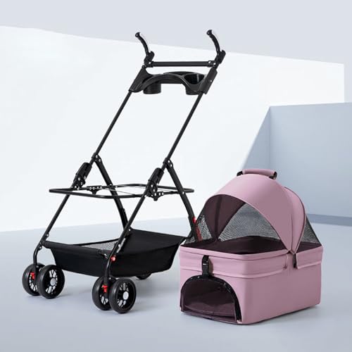 YPDOPORA Hundebuggy Für Kleine/Mittelgroße Haustiere, Zusammenklappbarer Reisewagen Mit 4 Rädern Für Hunde Und Katzen, Jogger-Buggy Mit Hinterradbremsen, Aufbewahrungskorb, Sichtbares Netz,Rosa YPDOPORA Hundebuggy Für Kleine/Mittelgroße Haustiere, Zusammenklappbarer Reisewagen Mit 4 Rädern Für Hunde Und Katzen, Jogger-Buggy Mit Hinterradbremsen, Aufbewahrungskorb, Sichtbares Netz,Rosa von YPDOPORA