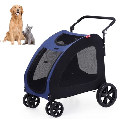YPDOPORA Hundebuggy Für Mittelgroße Und Große Hunde, Hunde- Und Katzenbuggy Mit Doppeltem Einstieg, Faltbarer Hundewagen, Atmungsaktive Welpentragetasche Aus Netzstoff Mit Verstellbarem Griff,Blau YPDOPORA Hundebuggy Für Mittelgroße Und Große Hunde, Hunde- Und Katzenbuggy Mit Doppeltem Einstieg, Faltbarer Hundewagen, Atmungsaktive Welpentragetasche Aus Netzstoff Mit Verstellbarem Griff,Blau von YPDOPORA