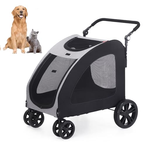 YPDOPORA Hundebuggy Für Mittelgroße Und Große Hunde, Hunde- Und Katzenbuggy Mit Doppeltem Einstieg, Faltbarer Hundewagen, Atmungsaktive Welpentragetasche Aus Netzstoff Mit Verstellbarem Griff,Grau YPDOPORA Hundebuggy Für Mittelgroße Und Große Hunde, Hunde- Und Katzenbuggy Mit Doppeltem Einstieg, Faltbarer Hundewagen, Atmungsaktive Welpentragetasche Aus Netzstoff Mit Verstellbarem Griff,Grau von YPDOPORA