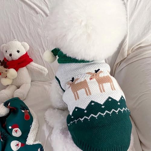 YPDOPORA Hundekostüme Für Weihnachten, Niedliche Rentier-Kleidung Für Kleine Hunde, Weihnachtliche Haustierpullover-Outfits, Feiertags-Strickwaren Für Welpen Und Katzen Für Kaltes Wetter,Grün,XS von YPDOPORA