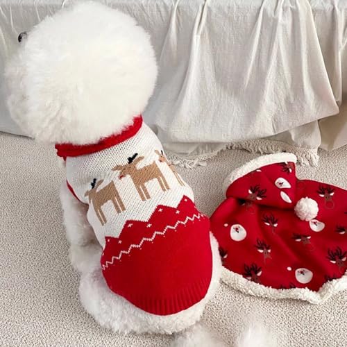 YPDOPORA Hundekostüme Für Weihnachten, Niedliche Rentier-Kleidung Für Kleine Hunde, Weihnachtliche Haustierpullover-Outfits, Feiertags-Strickwaren Für Welpen Und Katzen Für Kaltes Wetter,Rot,M von YPDOPORA