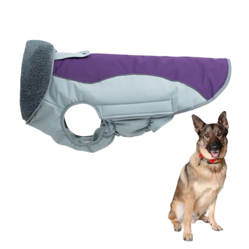 YPDOPORA Hundemäntel Für Große Hunde, Wasserdicht, Für Den Winter, Hunde-Winterjacke Mit Revers, Mit Fleece Gefütterte, Reflektierende Haustierjacke, Haustiermäntel Mit Loch Für Hundegeschirr,Grau,M von YPDOPORA