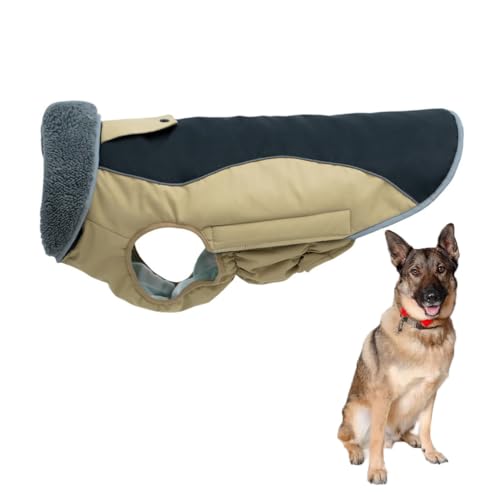 YPDOPORA Hundemäntel Für Große Hunde, Wasserdicht, Für Den Winter, Hunde-Winterjacke Mit Revers, Mit Fleece Gefütterte, Reflektierende Haustierjacke, Haustiermäntel Mit Loch Für Hundegeschirr,Beige,M von YPDOPORA