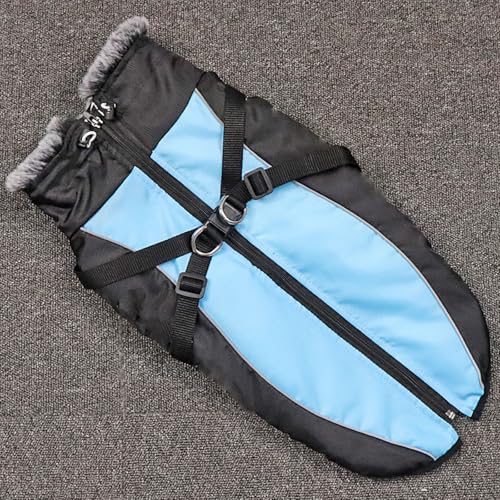YPDOPORA Hundemäntel Für Große Hunde, Wasserdicht, Für Den Winter, Kuschelige Rollkragenjacke Für Hunde, wasserdichte, Reflektierende Haustierjacke Mit Verstellbarem Reißverschluss,Blau,2XL von YPDOPORA