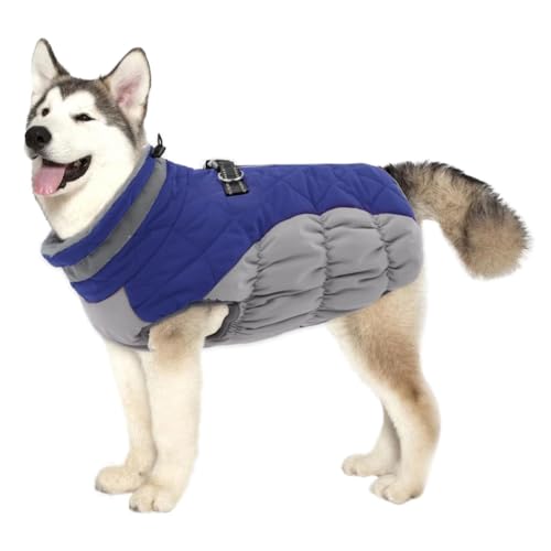 YPDOPORA Hundemäntel Für Mittelgroße Hunde, Mit Fleece Gefütterte Winterjacke Für Haustiere, Reflektierende Rollkragen-Wintermäntel Für Hunde Mit Integriertem Geschirr Für Hunde,Blau,M von YPDOPORA