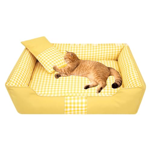 YPDOPORA Hundesofabett, Anti-Angst-Welpen-Kuschelbett Für Welpen, Hunde Und Katzen, Rechteckige Haustierbetten Mit Kissen Und Rutschfester Unterseite, Abnehmbar Und Waschbar,Gelb,M von YPDOPORA