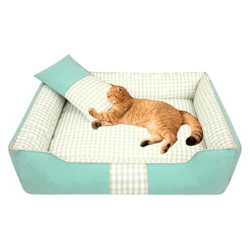 YPDOPORA Hundesofabett, Anti-Angst-Welpen-Kuschelbett Für Welpen, Hunde Und Katzen, Rechteckige Haustierbetten Mit Kissen Und Rutschfester Unterseite, Abnehmbar Und Waschbar,Grün,L von YPDOPORA
