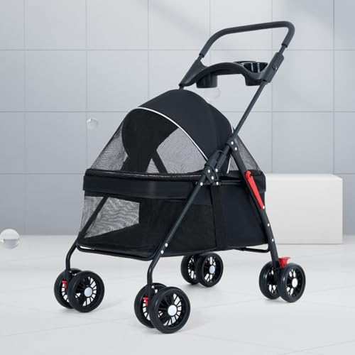 YPDOPORA Katzen-/Hundebuggy, Leichter Reisekinderwagen Für Kleine Und Mittelgroße Hunde Und Katzen Mit 360-Grad-Vorderradschwenkung, Hinterradbremsen, 2 Sicherheitsleinen, Getränkehalter,Schwarz YPDOPORA Katzen-/Hundebuggy, Leichter Reisekinderwagen Für Kleine Und Mittelgroße Hunde Und Katzen Mit 360-Grad-Vorderradschwenkung, Hinterradbremsen, 2 Sicherheitsleinen, Getränkehalter,Schwarz von YPDOPORA
