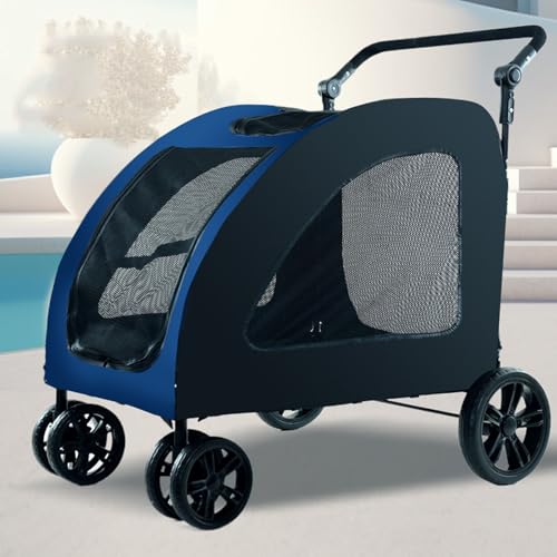 YPDOPORA Katzen- Und Hundebuggys Für Große Und Mittelgroße Hunde, Tragbarer Katzenbuggy Mit Rädern – Hundetragebuggy Mit Verstellbarem Griff, Faltbarer Welpenbuggy Zum Einkaufen, Spazierengehen,Blau YPDOPORA Katzen- Und Hundebuggys Für Große Und Mittelgroße Hunde, Tragbarer Katzenbuggy Mit Rädern – Hundetragebuggy Mit Verstellbarem Griff, Faltbarer Welpenbuggy Zum Einkaufen, Spazierengehen,Blau von YPDOPORA