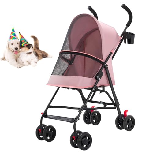 YPDOPORA Katzen- Und Hundebuggys Für Kleine Hunde, Großer Zusammenklappbarer Katzenbuggy, 4 Räder Mit Getränkehalter, Hundewagen, Atmungsaktiver Und Belüfteter Hundebuggy Für Den Außenbereich,Rosa YPDOPORA Katzen- Und Hundebuggys Für Kleine Hunde, Großer Zusammenklappbarer Katzenbuggy, 4 Räder Mit Getränkehalter, Hundewagen, Atmungsaktiver Und Belüfteter Hundebuggy Für Den Außenbereich,Rosa von YPDOPORA