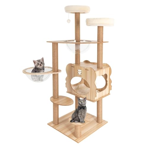 YPDOPORA Katzenbaum, 137,2 cm Hoher Moderner Katzenturm Für Große Hauskatzen, Mehrstöckiges Katzenhaus Mit Katzennest, Hängematten, Kratzbäumen, Katzensprungplattform, Spielzeug, Sitzstange YPDOPORA Katzenbaum, 137,2 cm Hoher Moderner Katzenturm Für Große Hauskatzen, Mehrstöckiges Katzenhaus Mit Katzennest, Hängematten, Kratzbäumen, Katzensprungplattform, Spielzeug, Sitzstange von YPDOPORA
